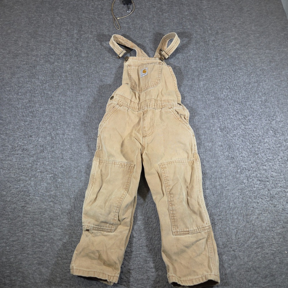 Carhartt Bib Overalls Kids Size 4T Tan Canvas Double Knee Western Workwear